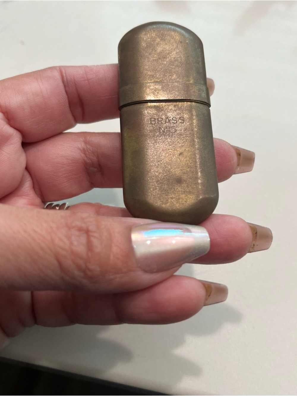 Vintage Brass No. 5 Trench Style Lighter with 'BRASS' Stamp Antique Untested